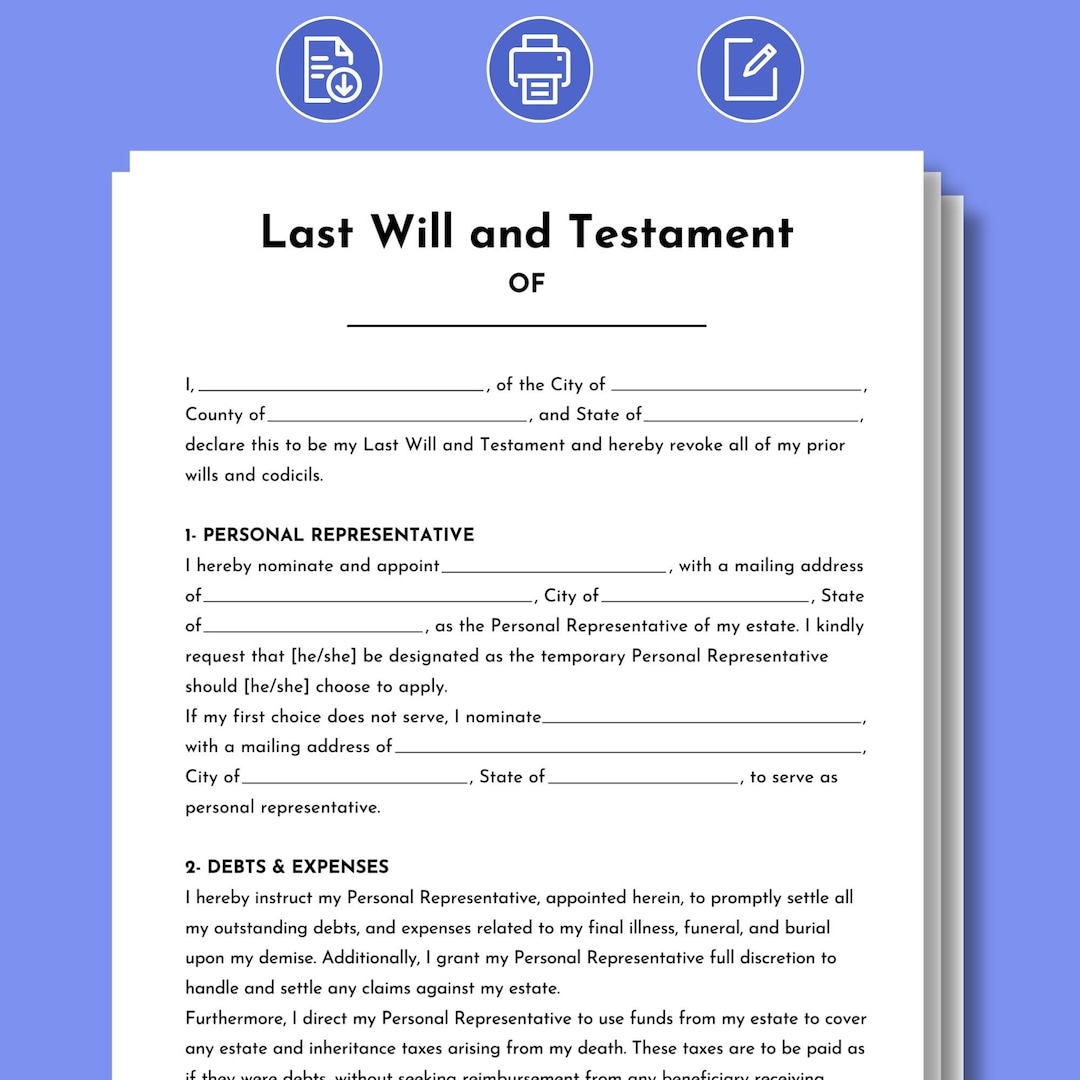 Last Will And Testament Editable Last Will And Testament Template Printable Last Will And Testament Form PDF Instant Download Digital Etsy Canada