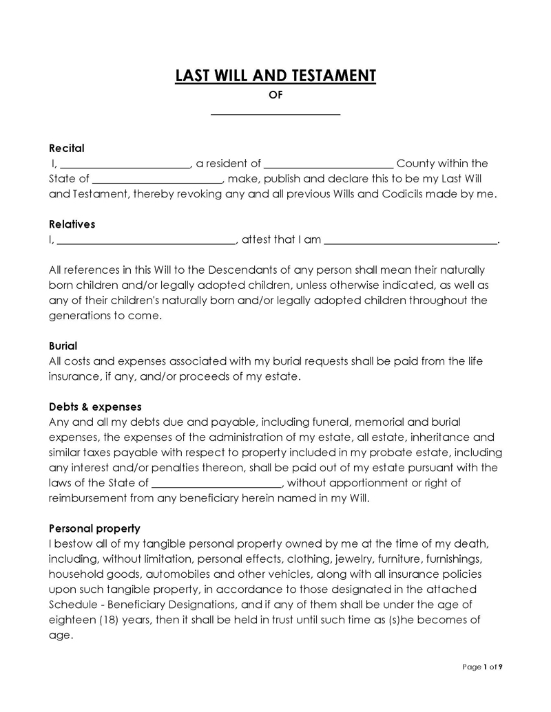 Last Will And Testament Georgia Free Templates 
