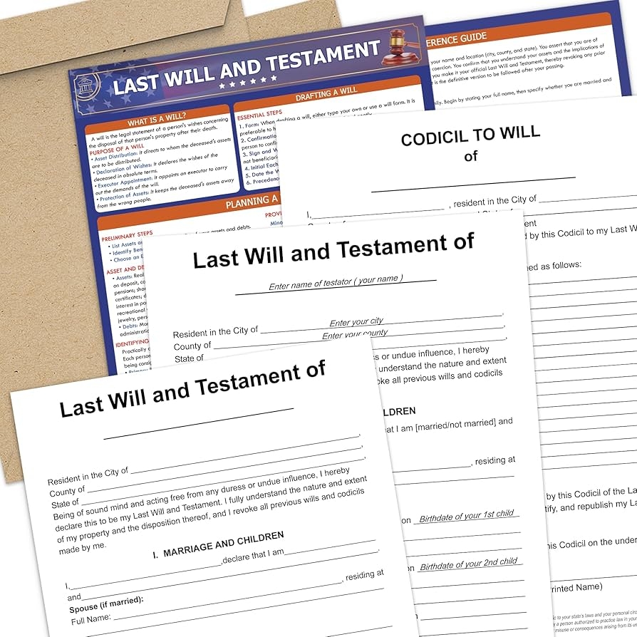 Last Will And Testament Kit 2025 Legal Will Trust Forms For Estate Planning Do It Yourself Kit Peace Of Mind Includes 2 Forms Codicil Guide 