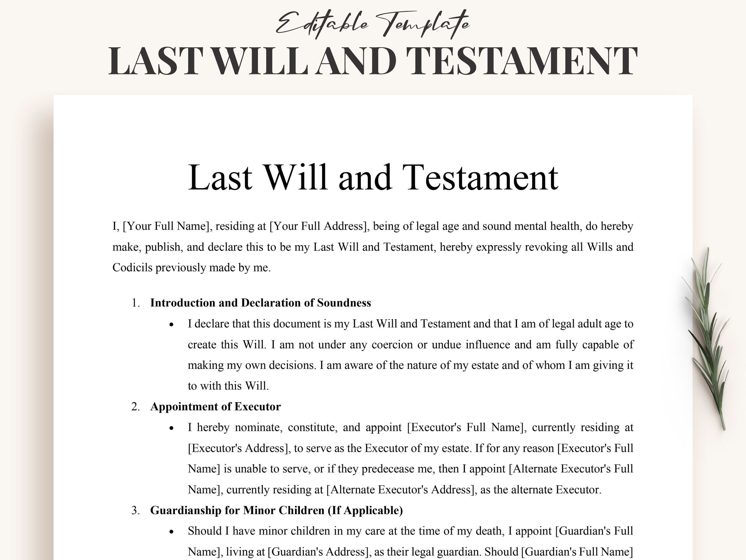 Last Will And Testament Template Printable Legal Document For 