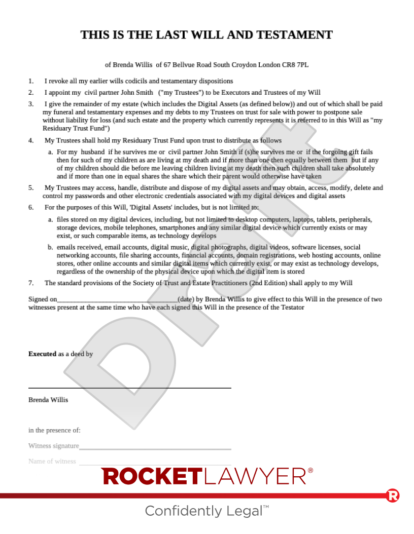 Last Will And Testament Template U0026 FAQs Rocket Lawyer UK