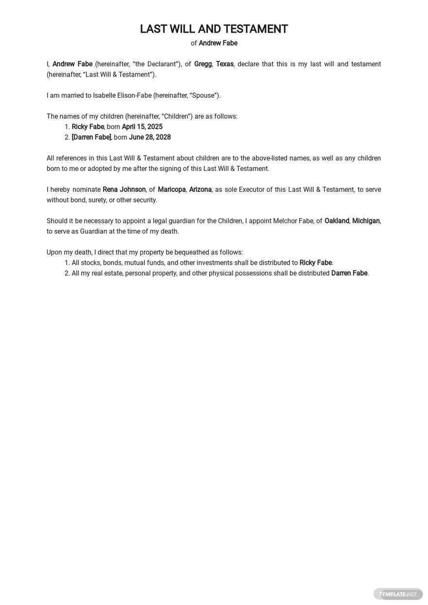 Legal Last Will And Testament Template In Word Google Docs Download Template