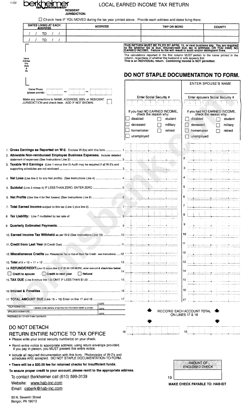 Local Earned Income Tax Return Pa Form Form
