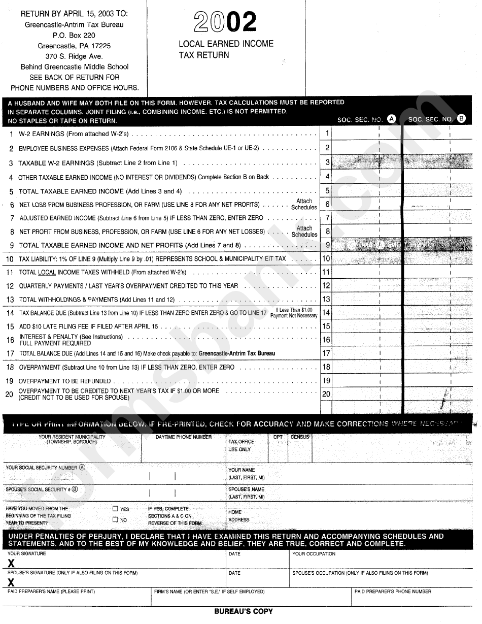 Local Earned Income Tax Return Pa Form Form