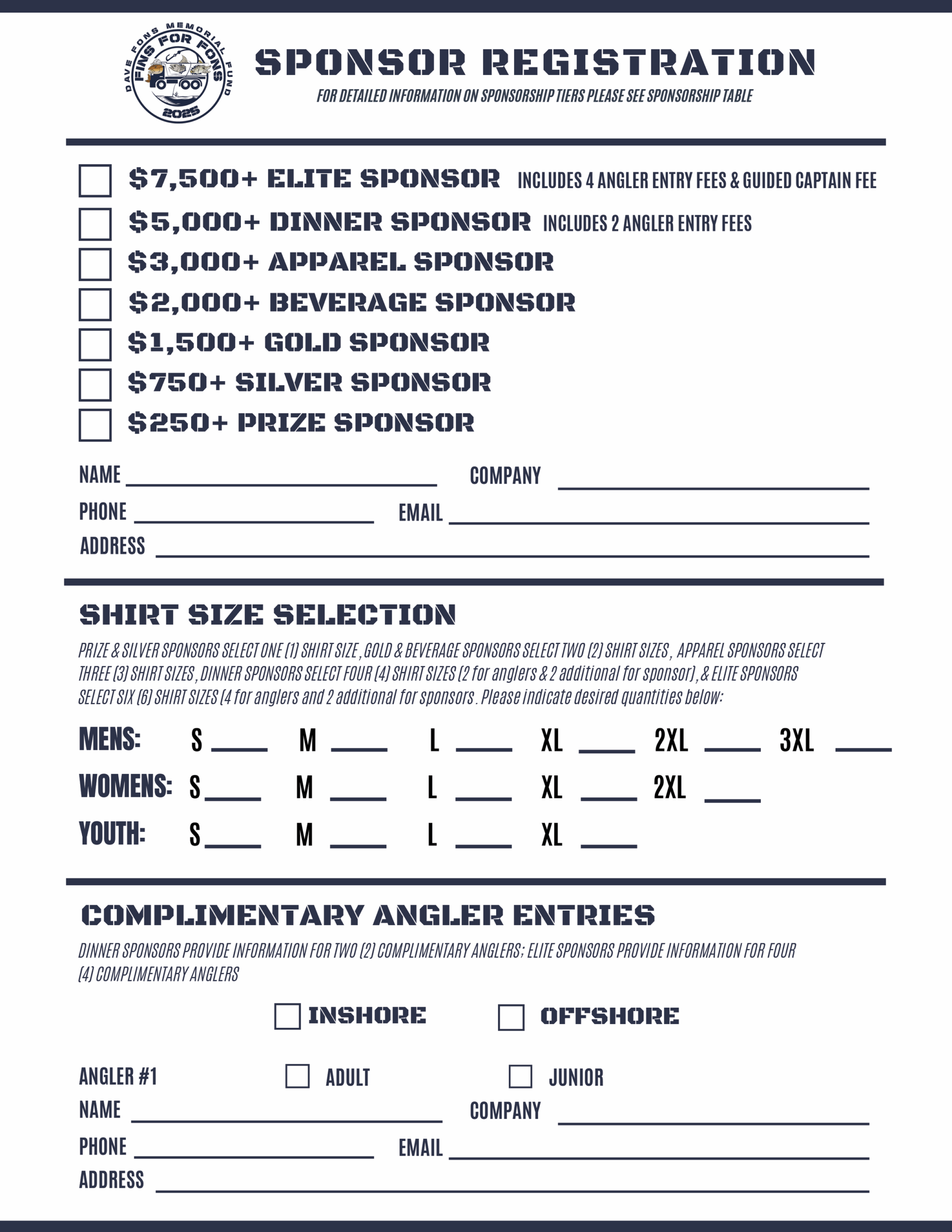 MAIL IN FORMS Dave Fons Memorial Fund Events