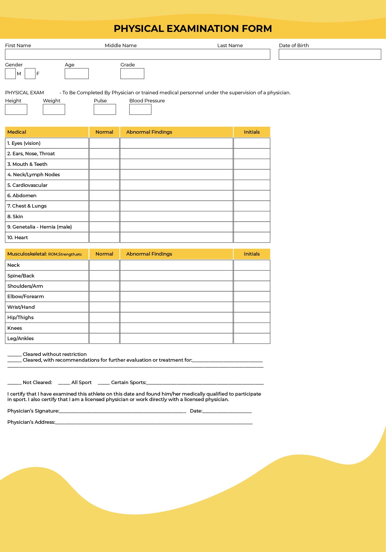 Medical Physical Examination Forms 10 Free PDF Printables Printablee