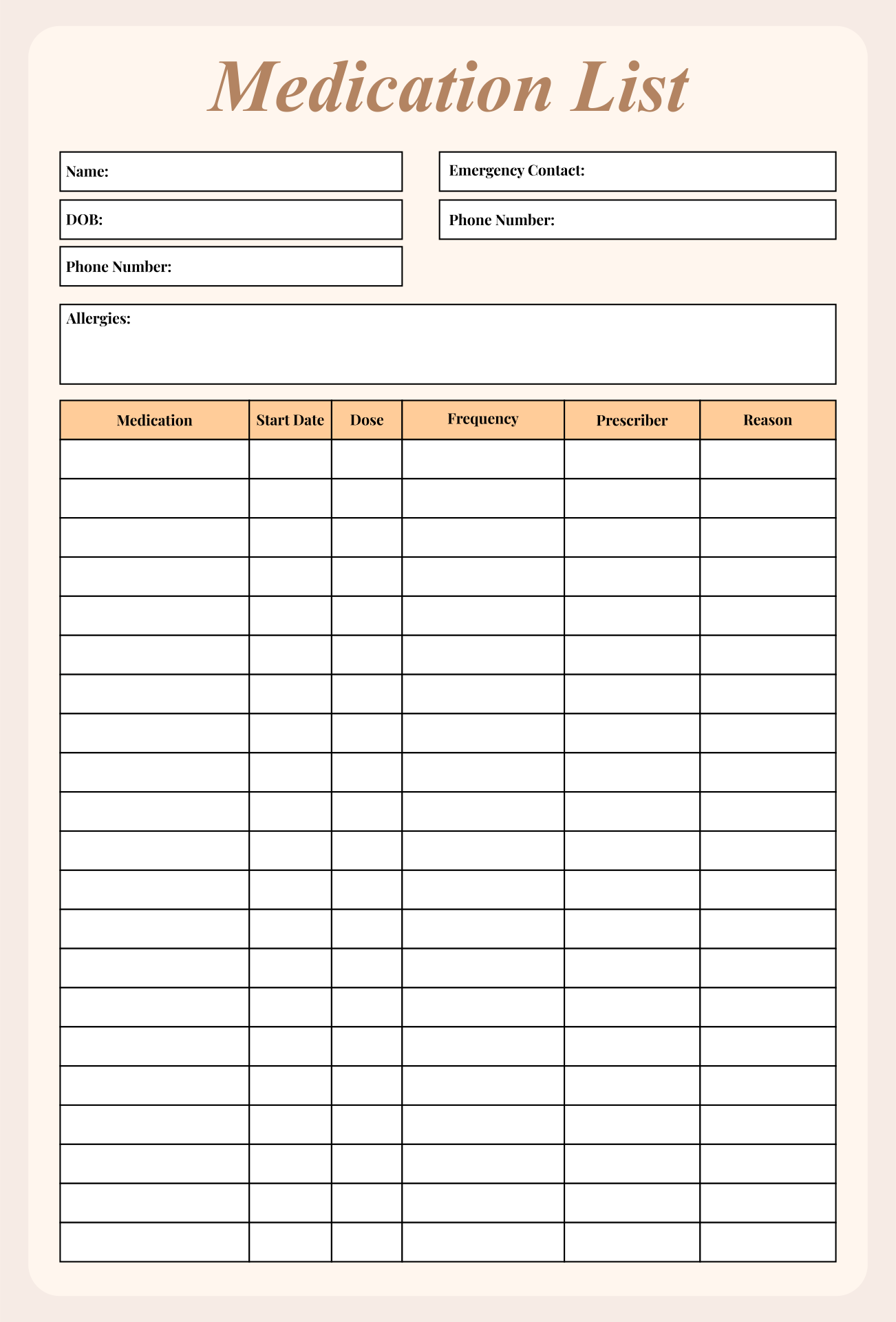 Medication List 10 Free PDF Printables Printablee