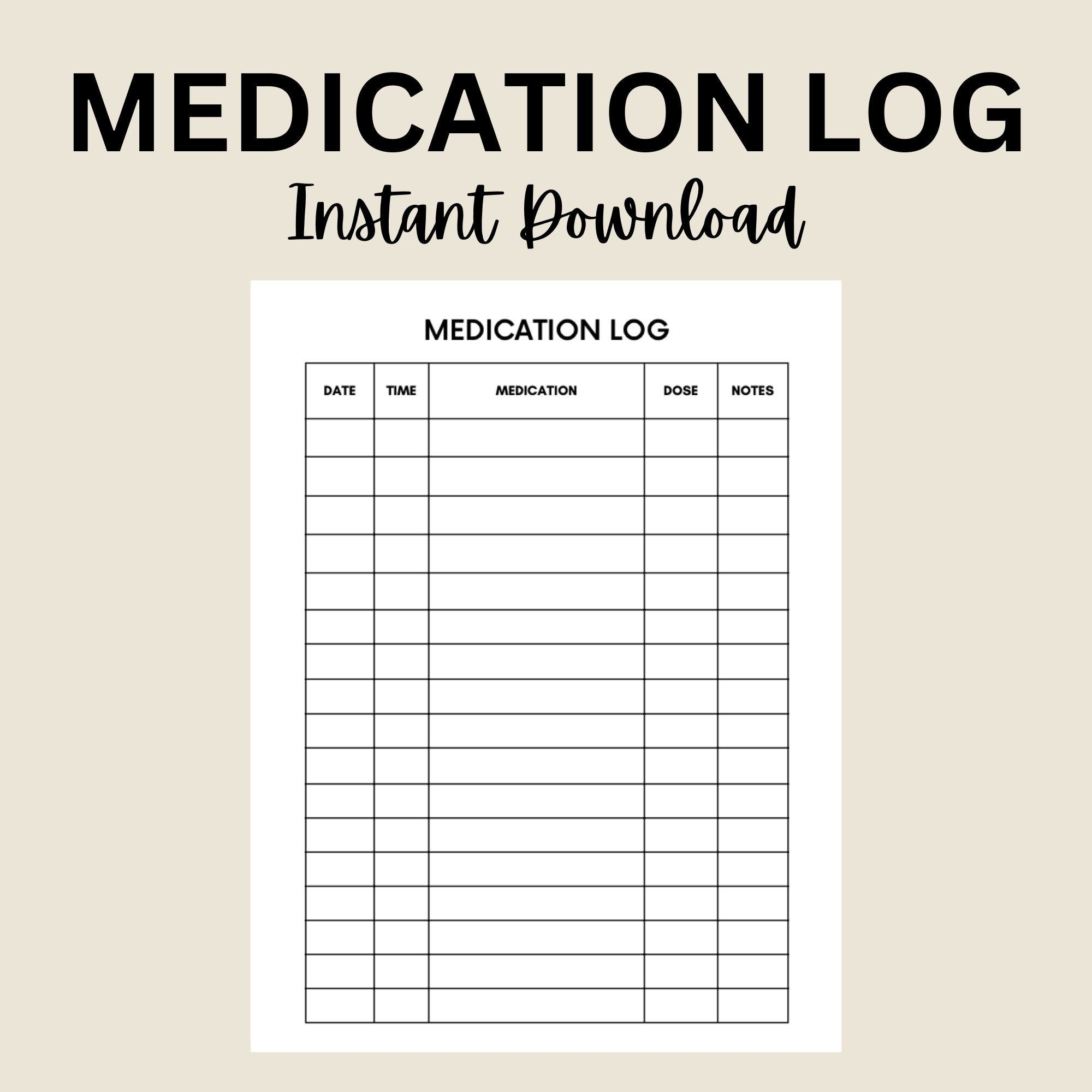 Medication Log Printable Medication Tracker Medication Chart Daily Medication Log Report Schedule Medication List Template Planner PDF Etsy