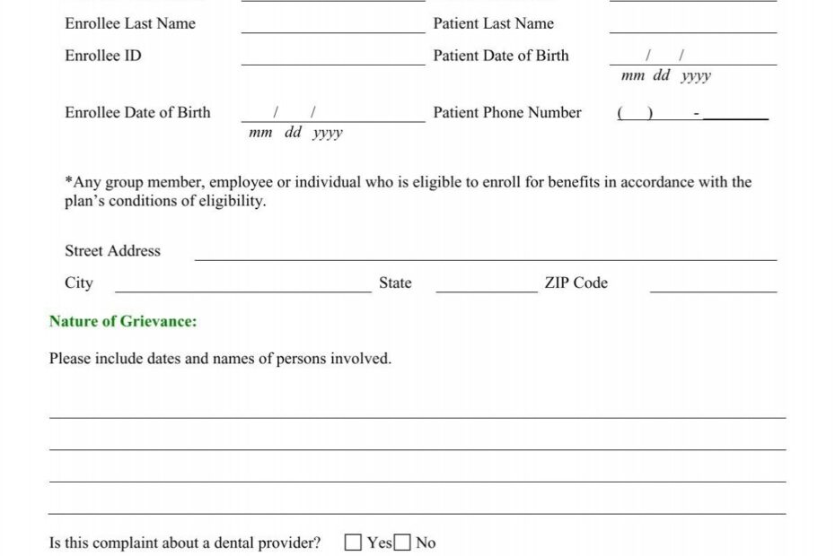 MEMBER GRIEVANCE FORM Delta Dental Insurance