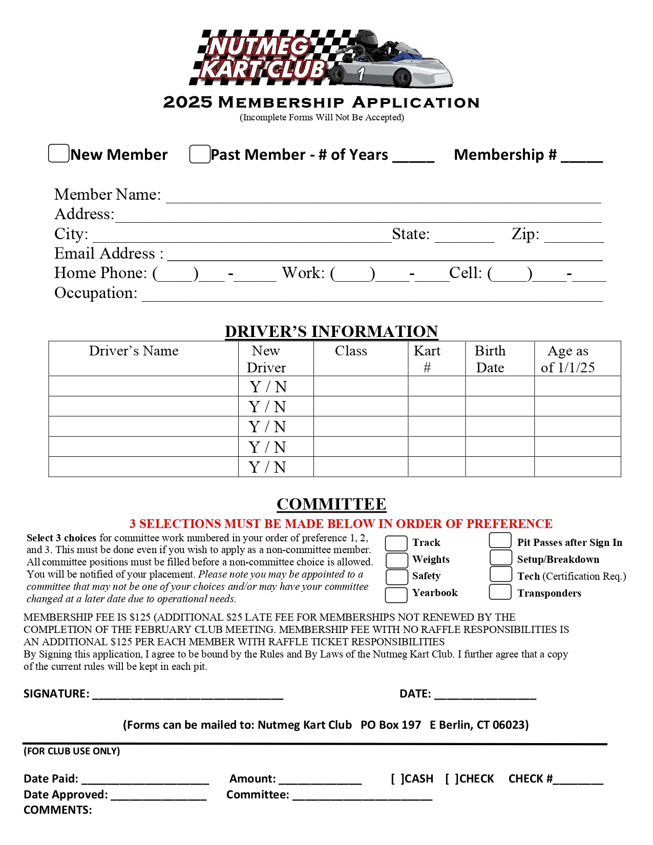 Members Application Form Nutmeg Kart Club