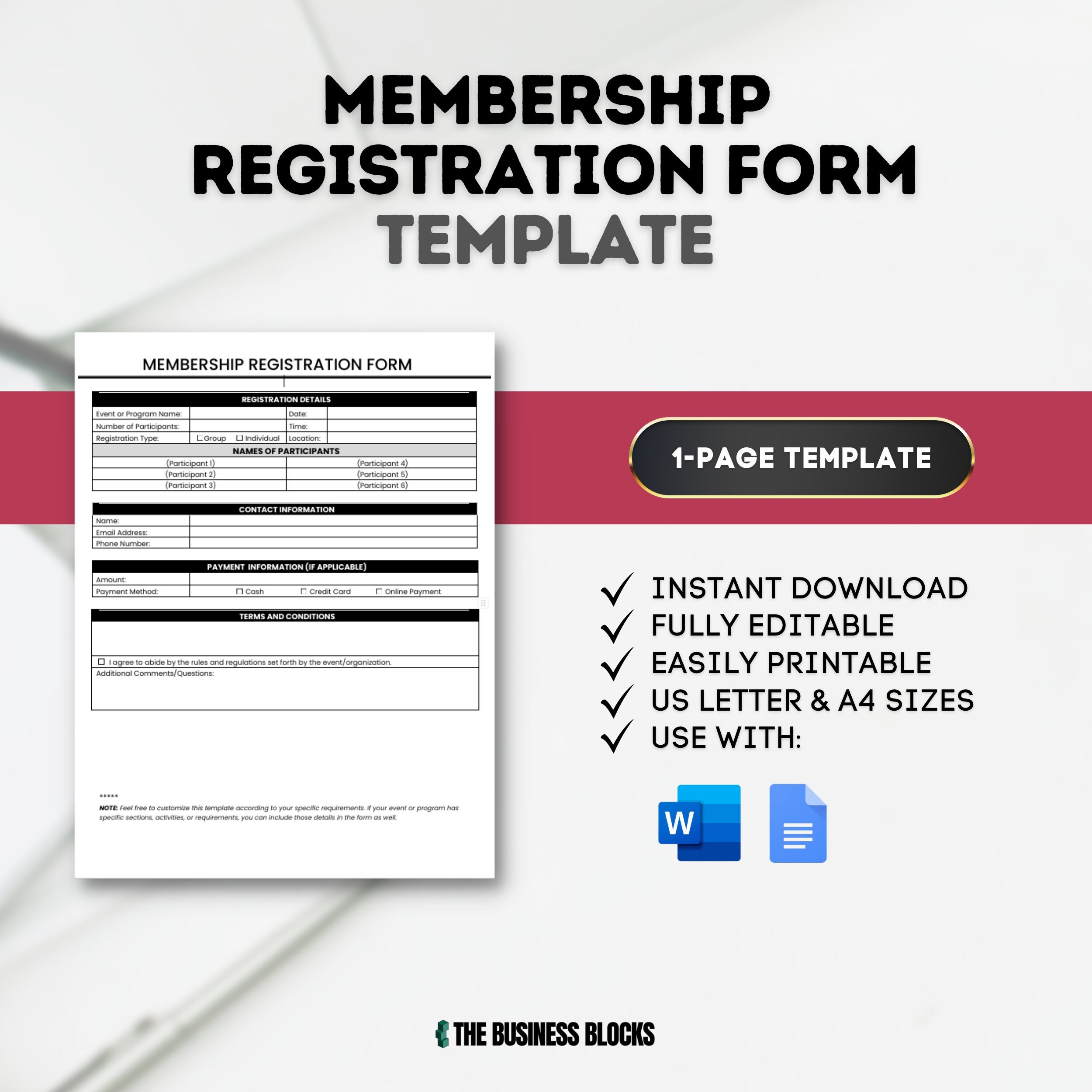 Membership Registration Form Template Membership Application Form Member Registration Form Printable Membership Form Membership Sign up Form Etsy