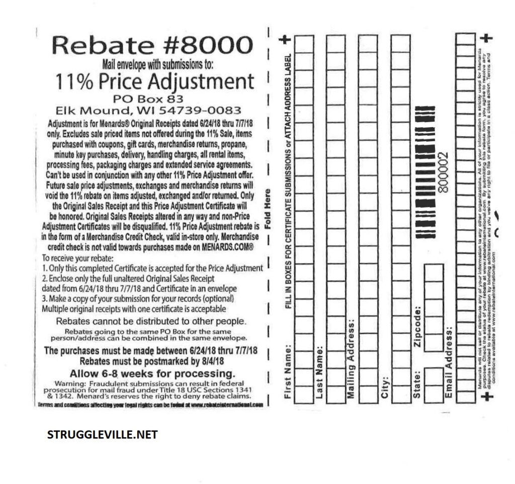 Menards 11 Rebate Form For Prior Purchases MenardsRebate Form