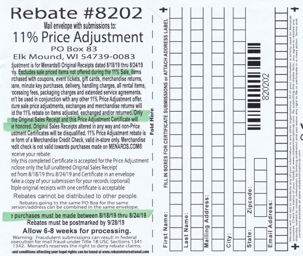 Menards Rebate Form Printable