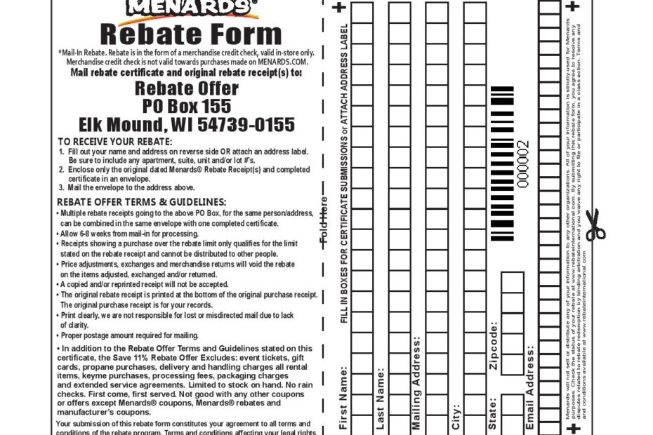 Menards Rebate Printable Form