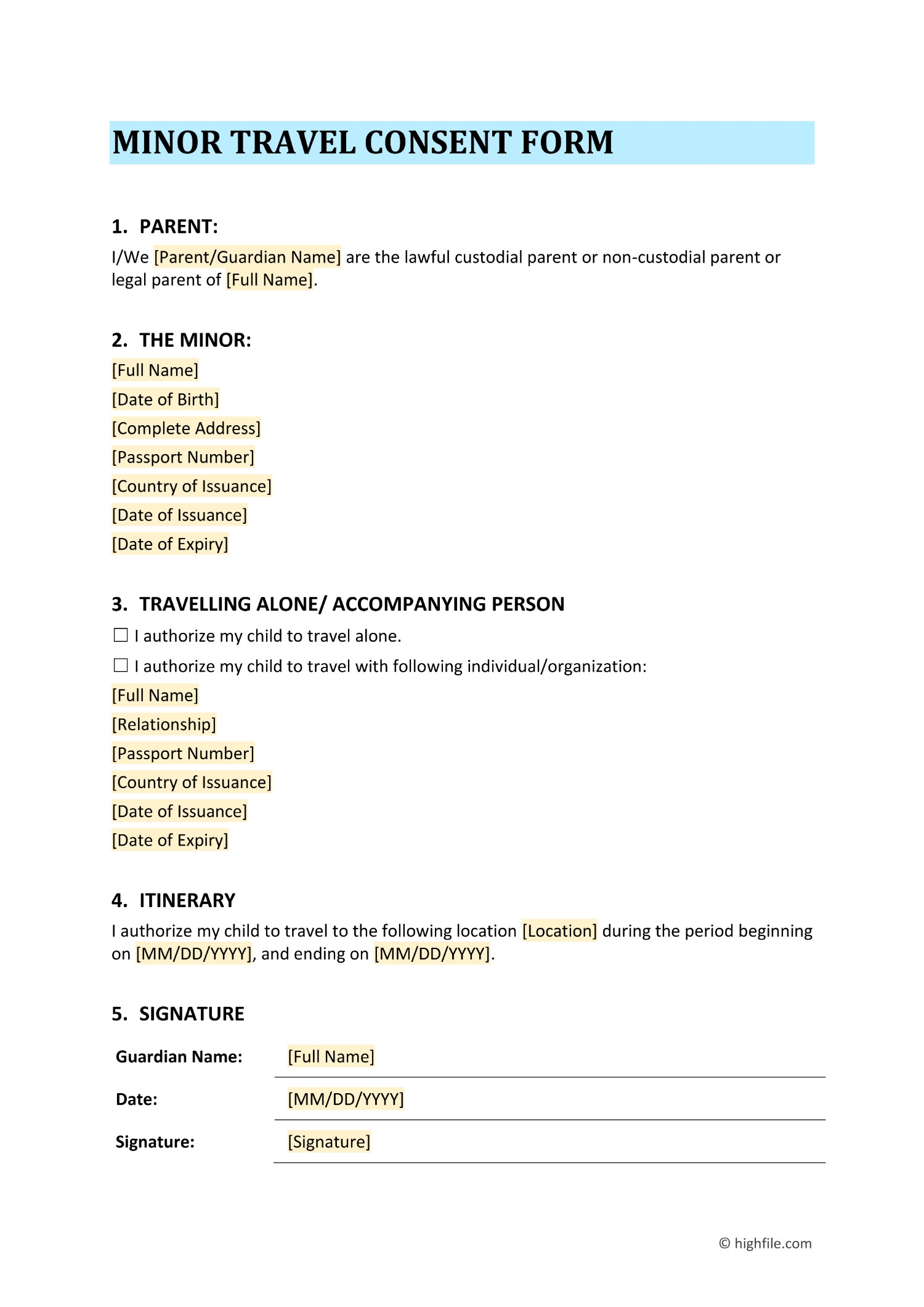Minor Travel Consent Form Template Word PDF Google Docs 