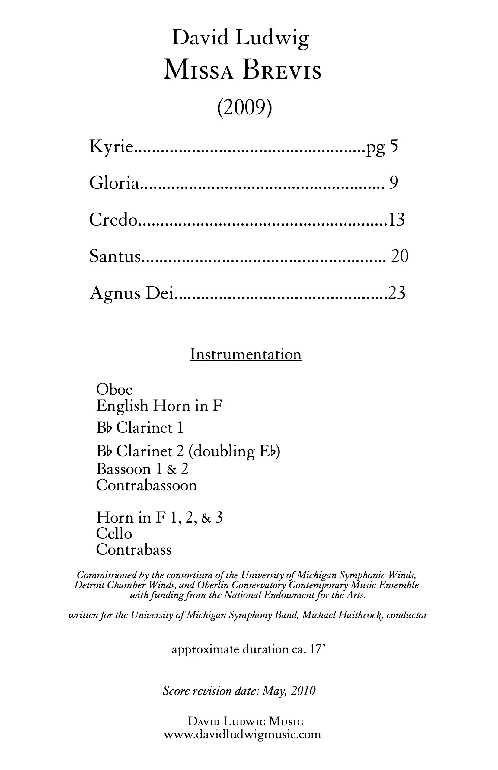 Missa Brevis David Ludwig Music