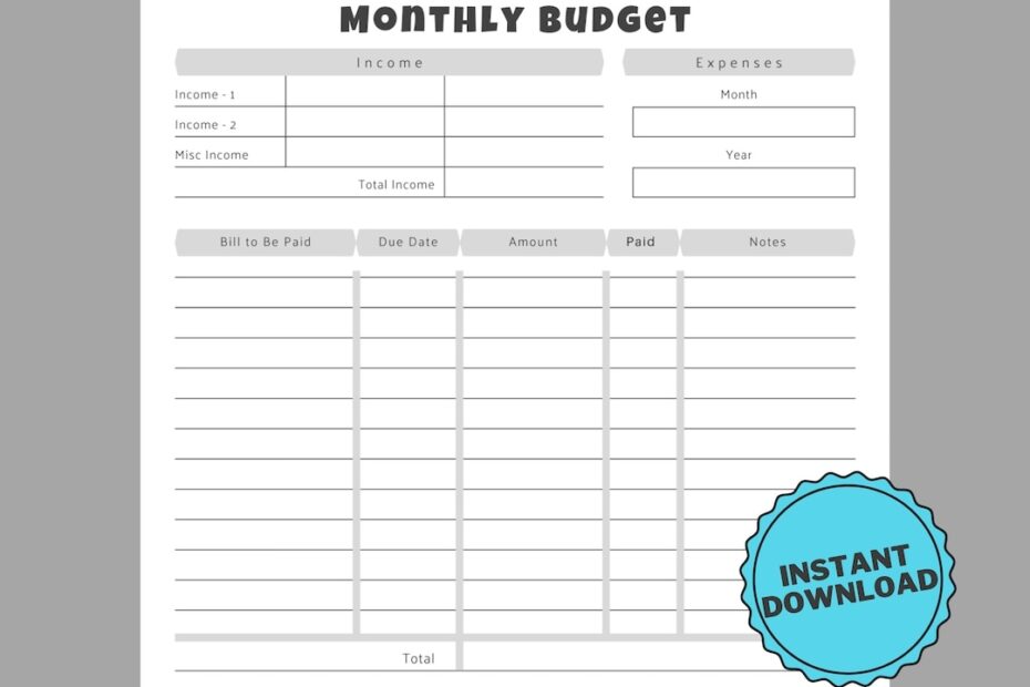 Monthly Budget Sheet Downloadable PDF Budget Template Printable Budget Sheet Etsy UK