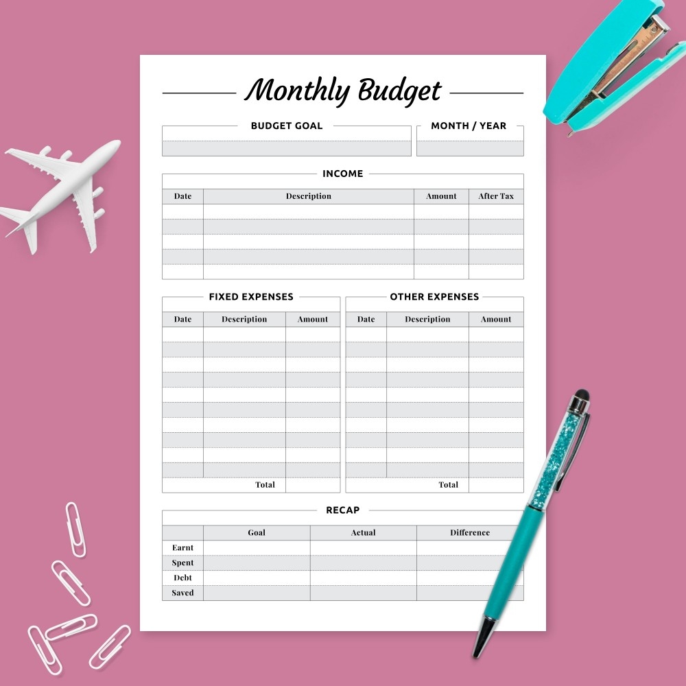 Monthly Income U0026 Expense Budget Planner