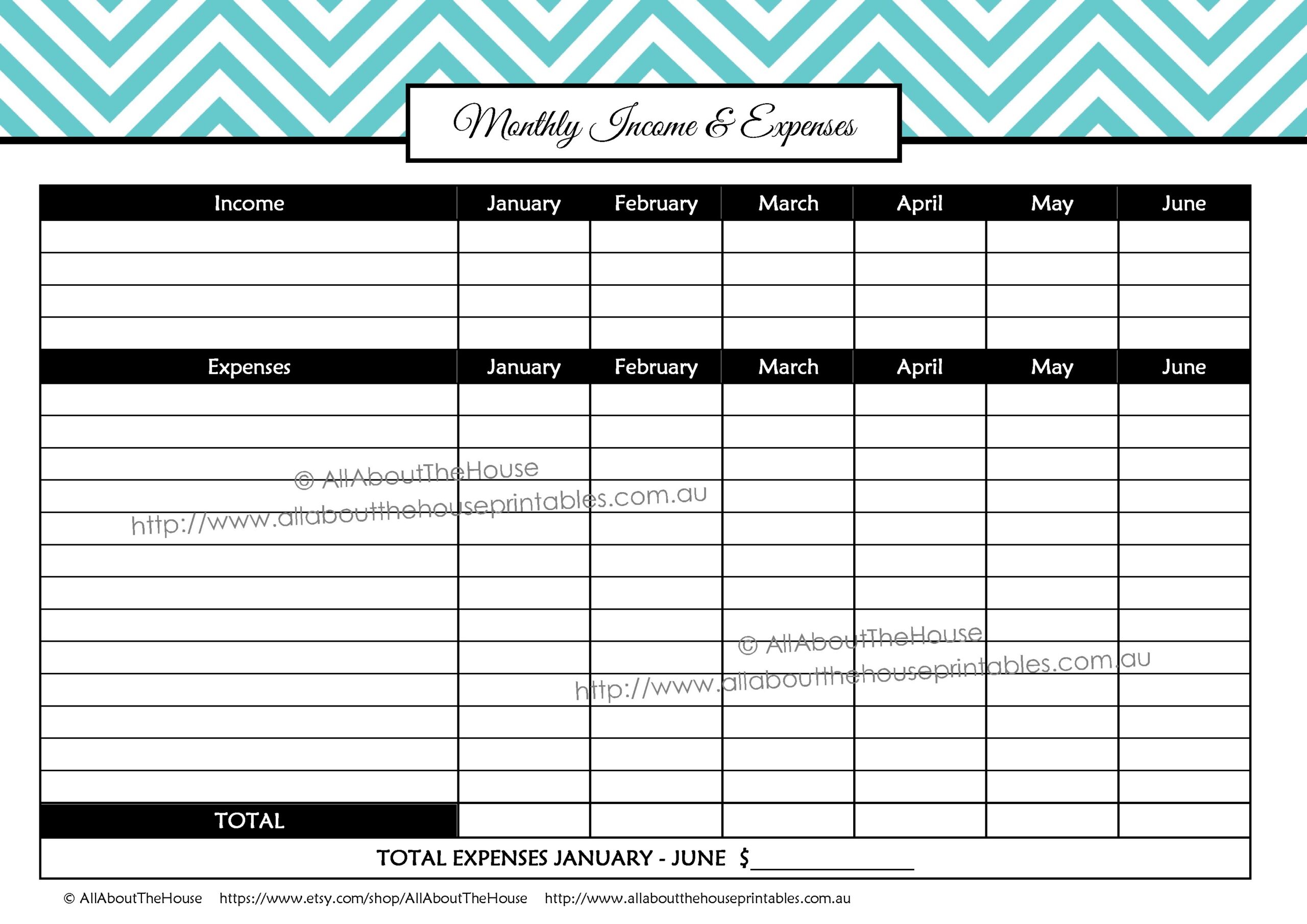 Monthly Income U0026 Expenses Cashflow Editable Budget Printable 