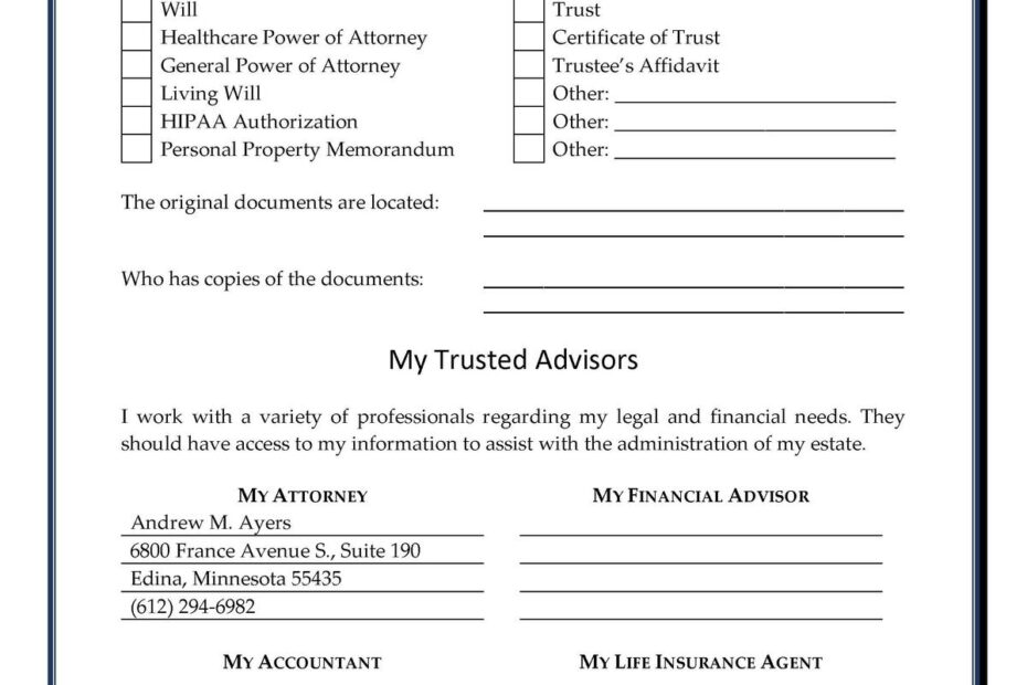 My Personal Planning Essentials Andrew M Ayers P C