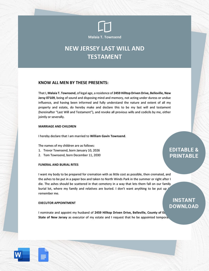 NC Last Will And Testament Template In Word PDF Google Docs Download Template