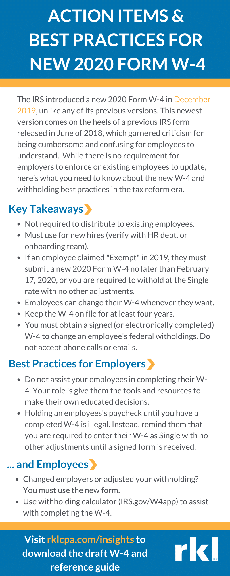 New 2020 Form W 4 Released With Changes RKL LLP