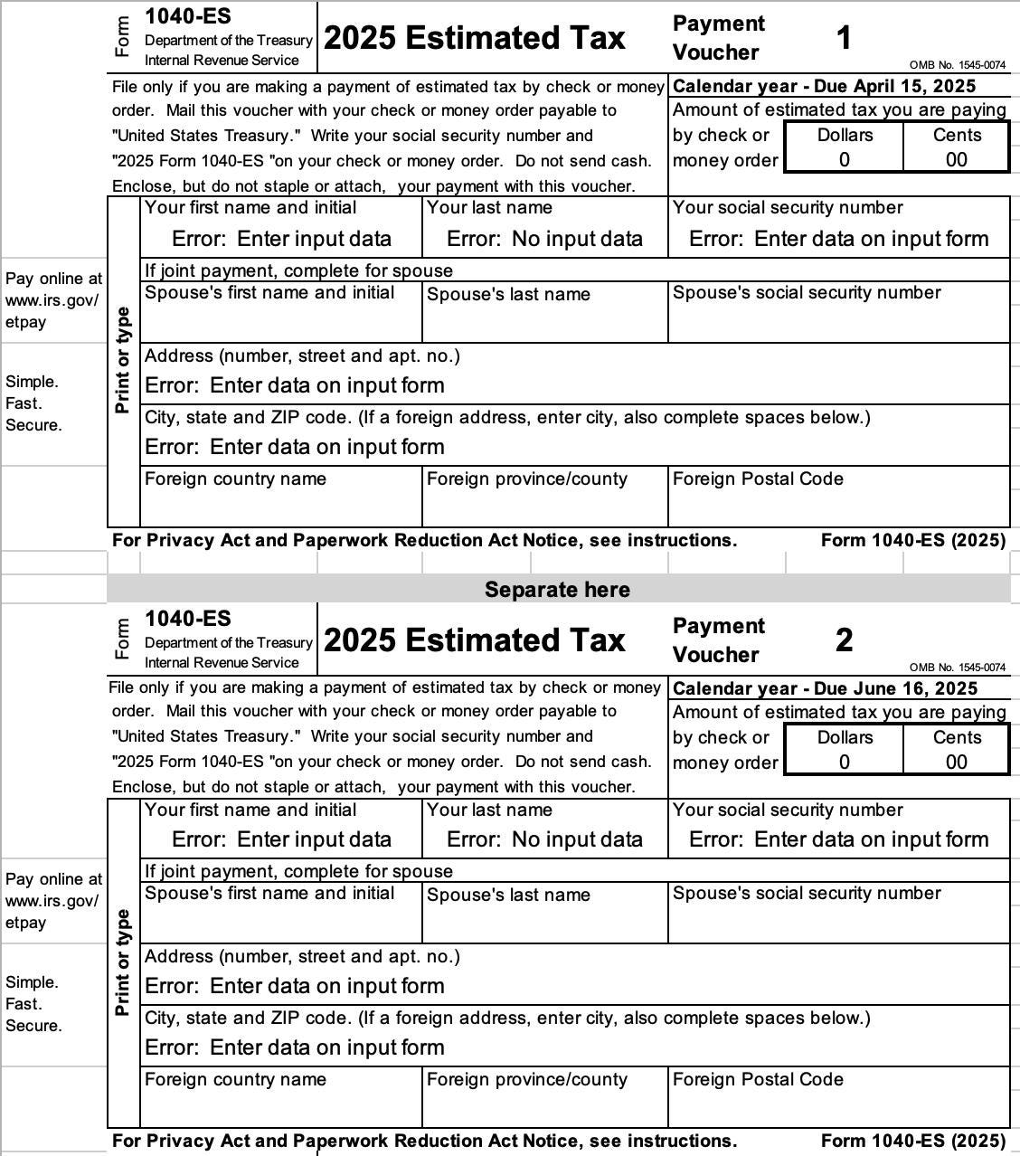 New 2025 Excel 1040ES Federal Workbook Etsy