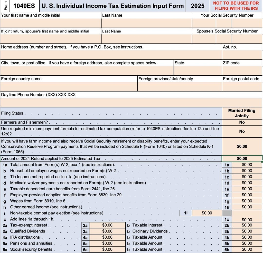 New 2025 Excel 1040ES Federal Workbook Etsy