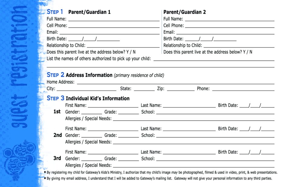 New Family Registration Form Redux Childrens Ministry Online