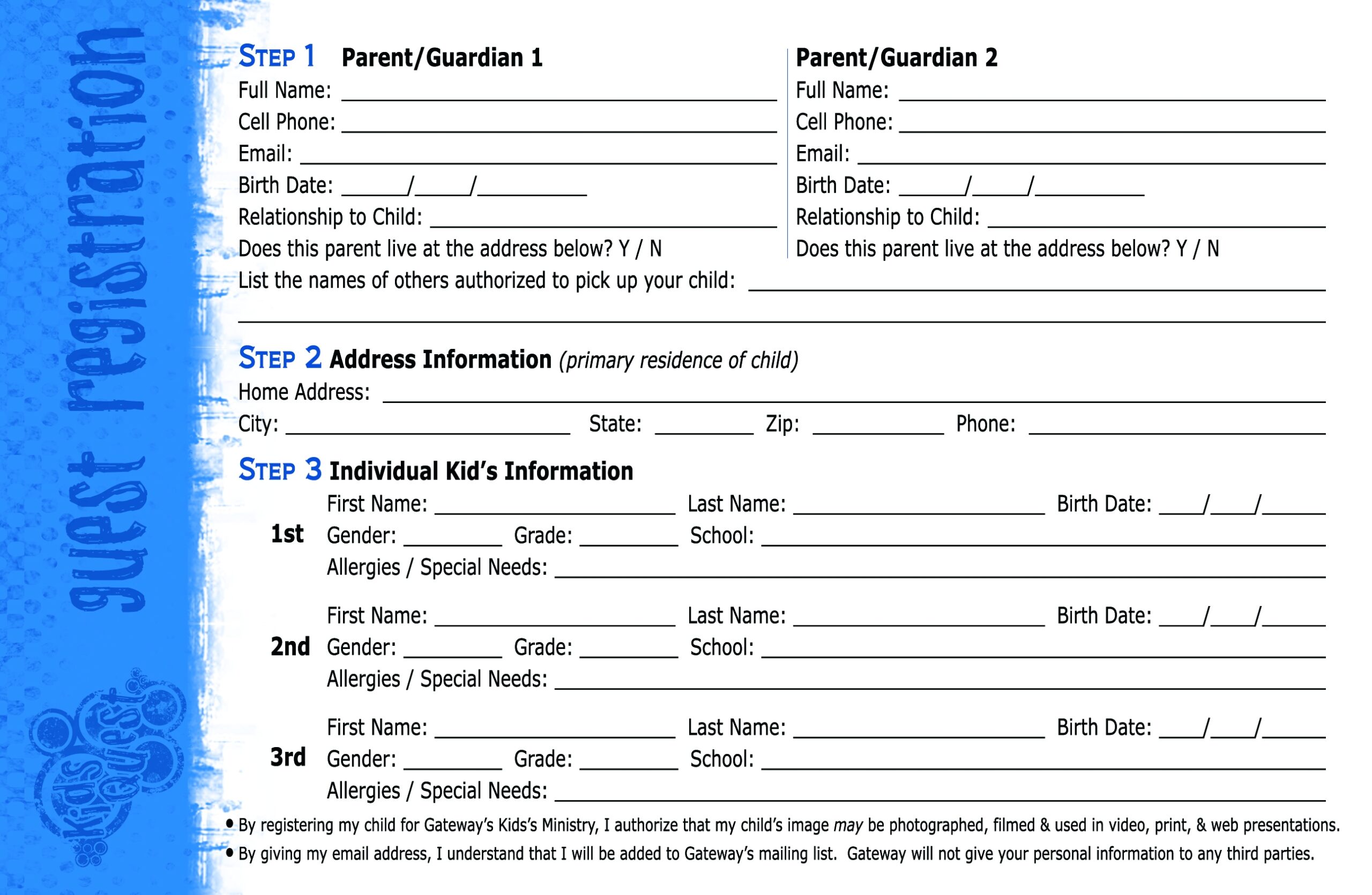New Family Registration Form Redux Childrens Ministry Online