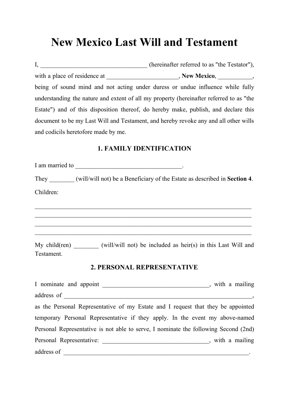 New Mexico Last Will And Testament Template Download Printable PDF Templateroller