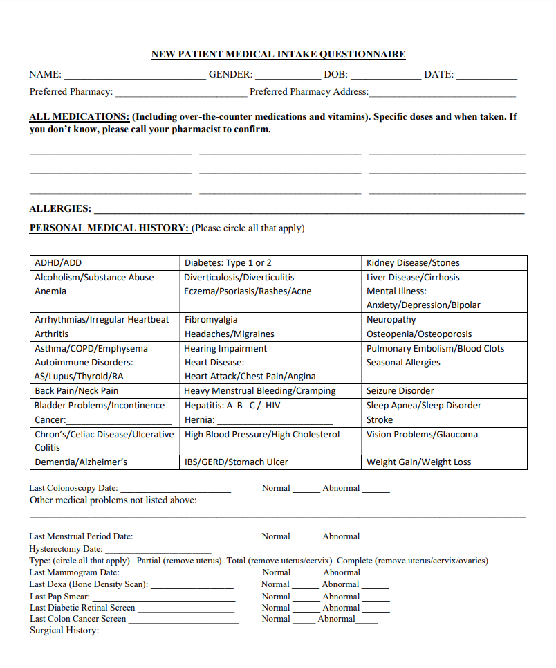 New Patient Forms Bella Family Healthcare And Aesthetics