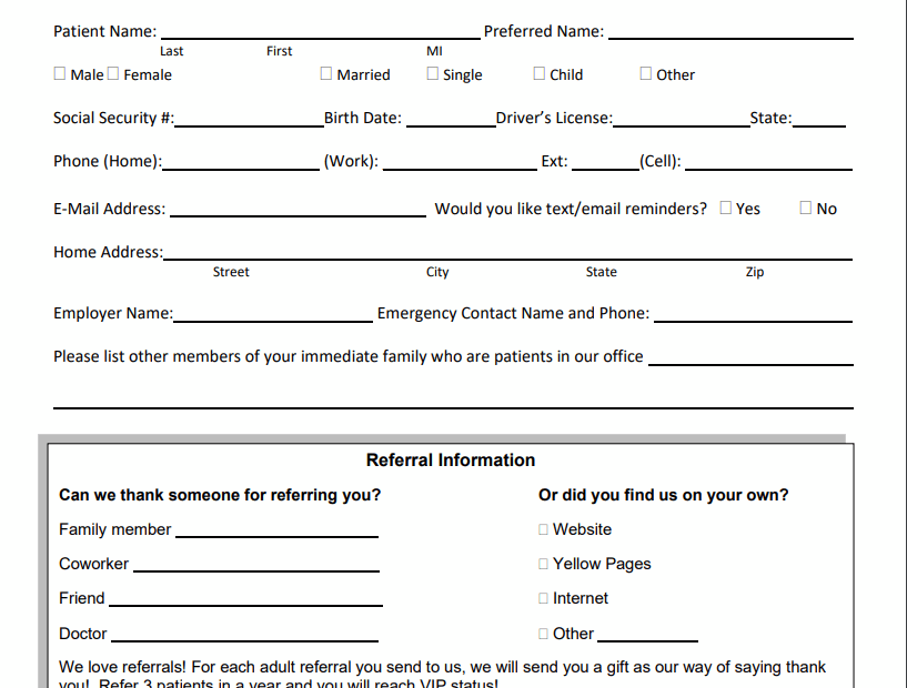 New Patient Forms Grant Dental