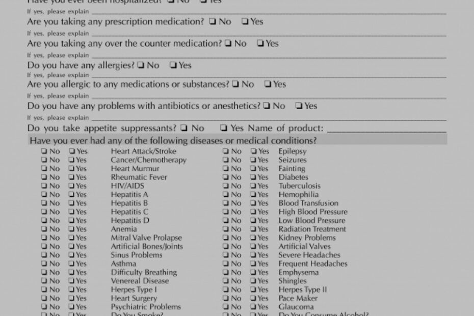 New Patient Forms Printable Dental Medical History Form Template