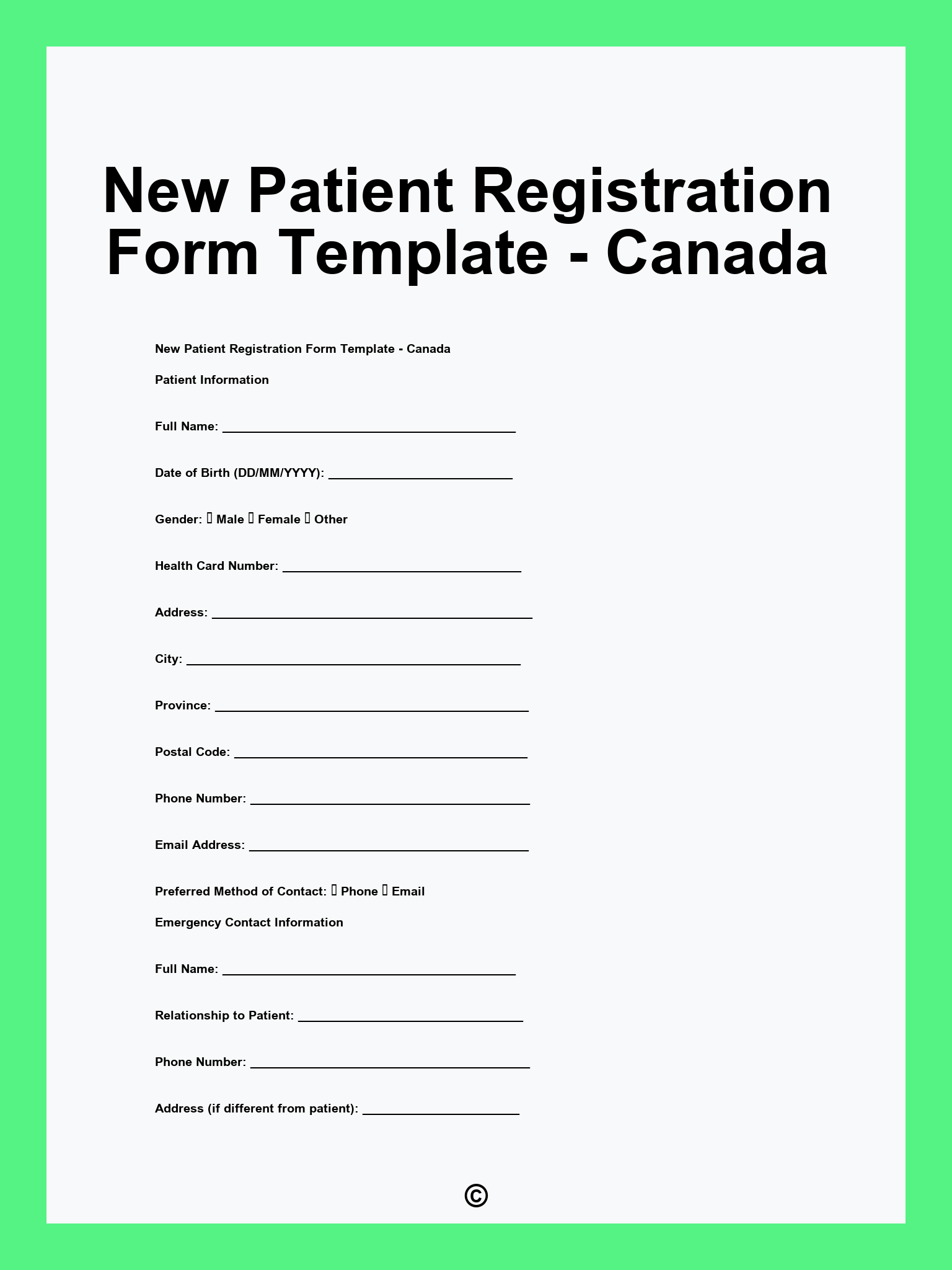 New Patient Registration Form Template Canada