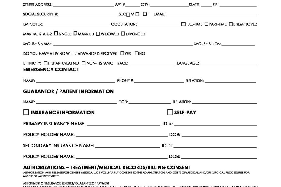 New Patient Registration Forms Genesis Medica