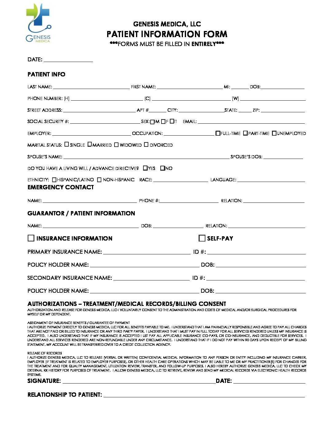 New Patient Registration Forms Genesis Medica