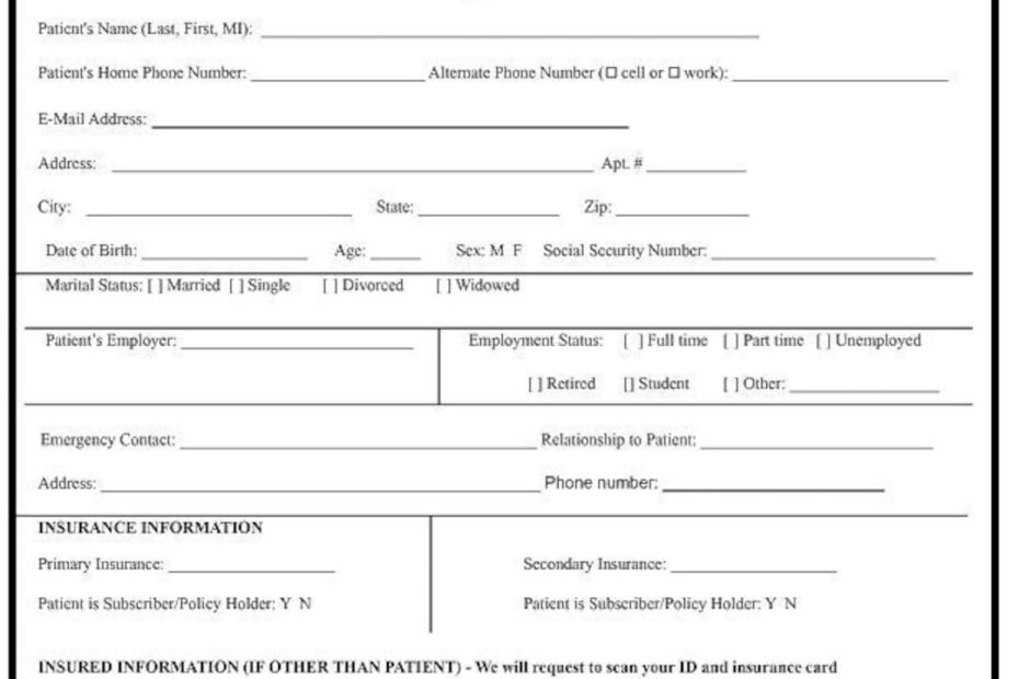 New Patient Registration Patient Intake Patient Information Health History Insurance And Claims Payment Authorization Form PDF File Etsy UK