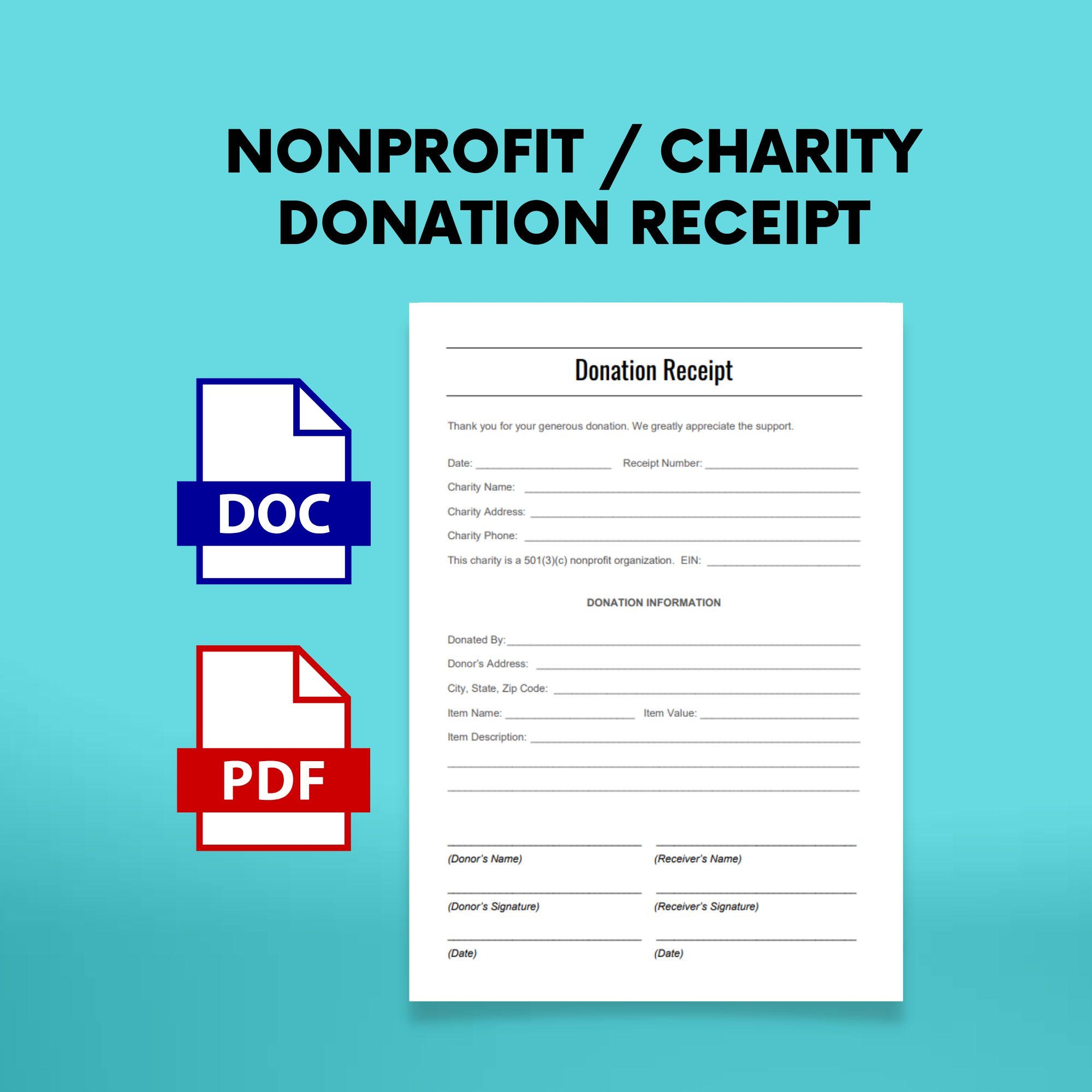 Nonprofit Charity Donation Gift Receipt PDF DOCX Word Doc 501 c 3 Donation Receipt Digital Download Template For Charitable Donors Etsy