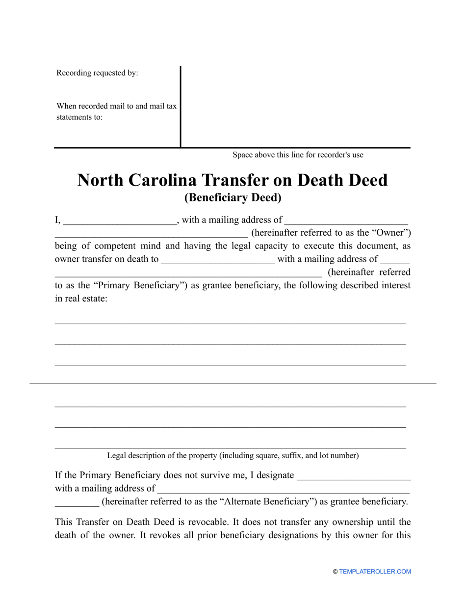 North Carolina Transfer On Death Deed Form Fill Out Sign Online 