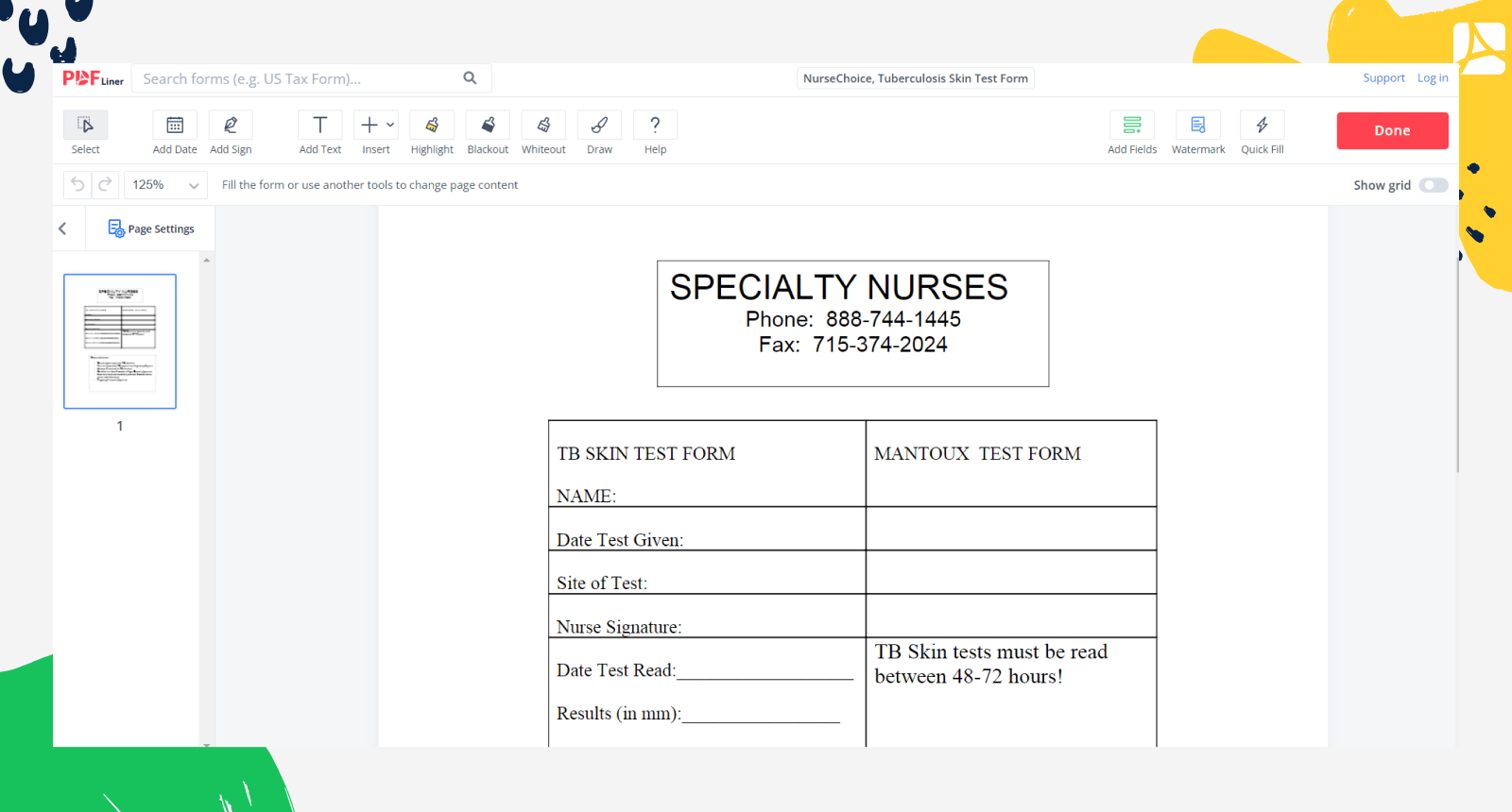 Nurse Choice Tuberculosis Skin Test Form Blank Online PDFliner