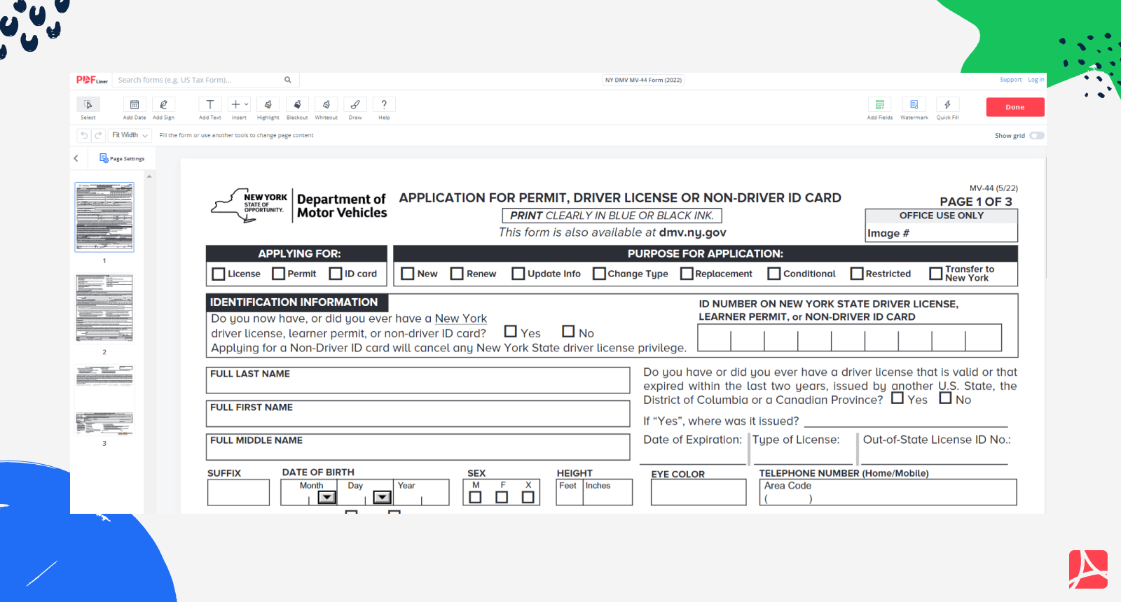 NY DMV MV 44 Form 2022 Blank Sign Forms Online PDFliner