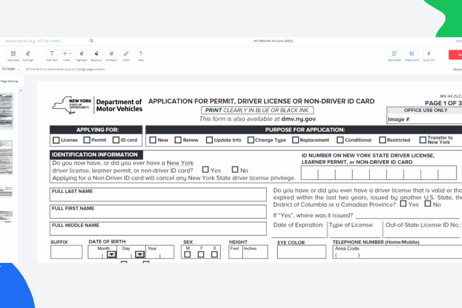 NY DMV MV 44 Form 2022 Blank Sign Forms Online PDFliner