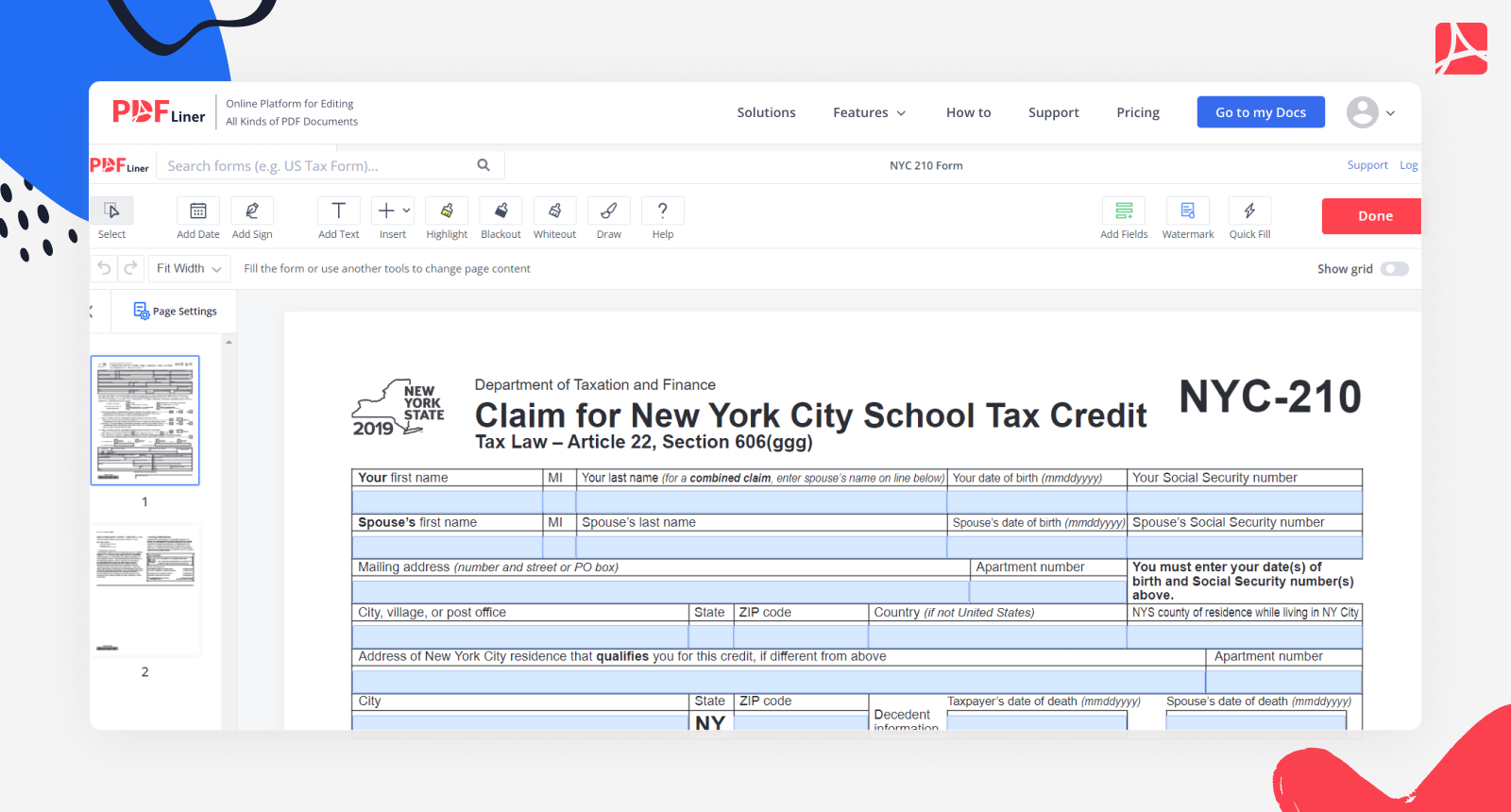 NYC 210 Form 2023 Printable And Fillable Forms Online PDFliner