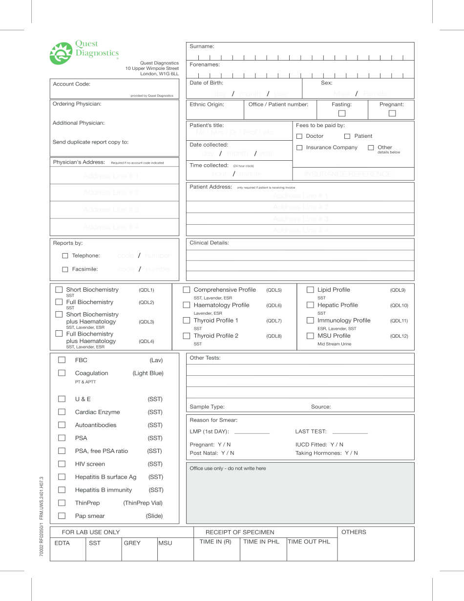 Online Quest Diagnostic Requisition Form Fill out