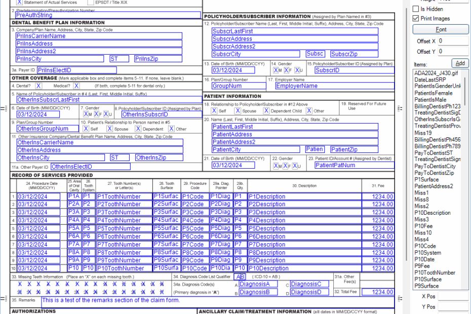 Open Dental Software Claim Form Edit