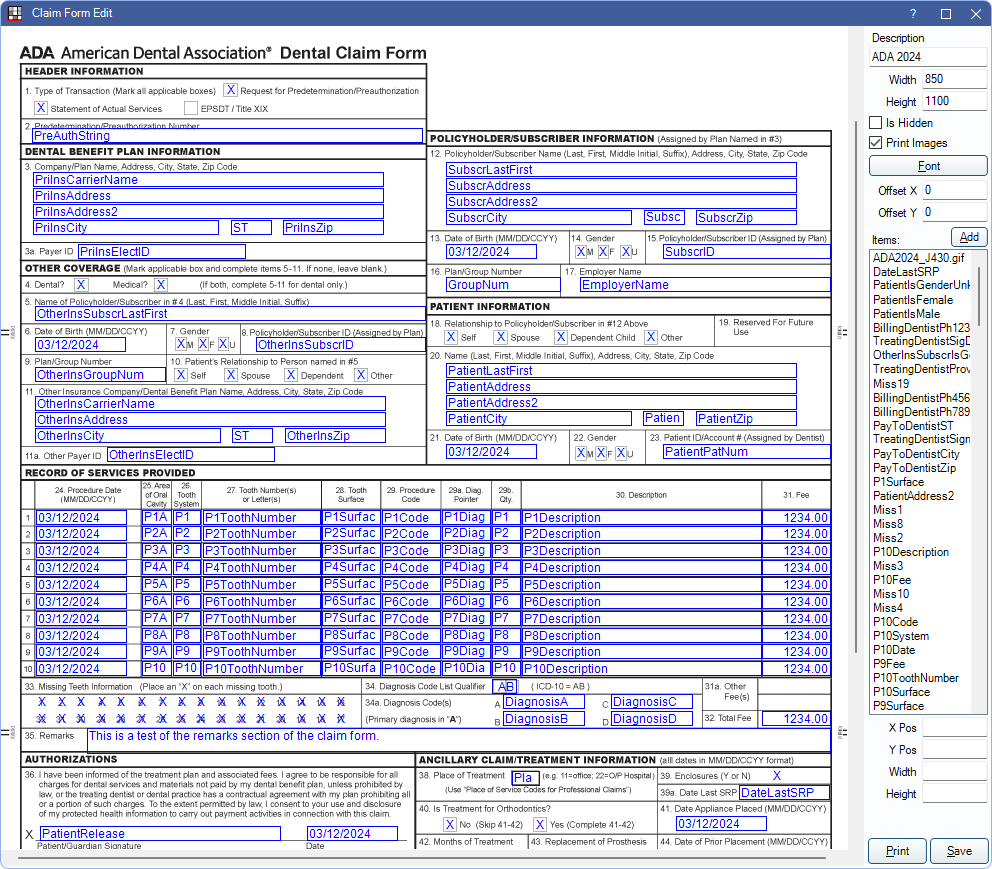 Open Dental Software Claim Form Edit