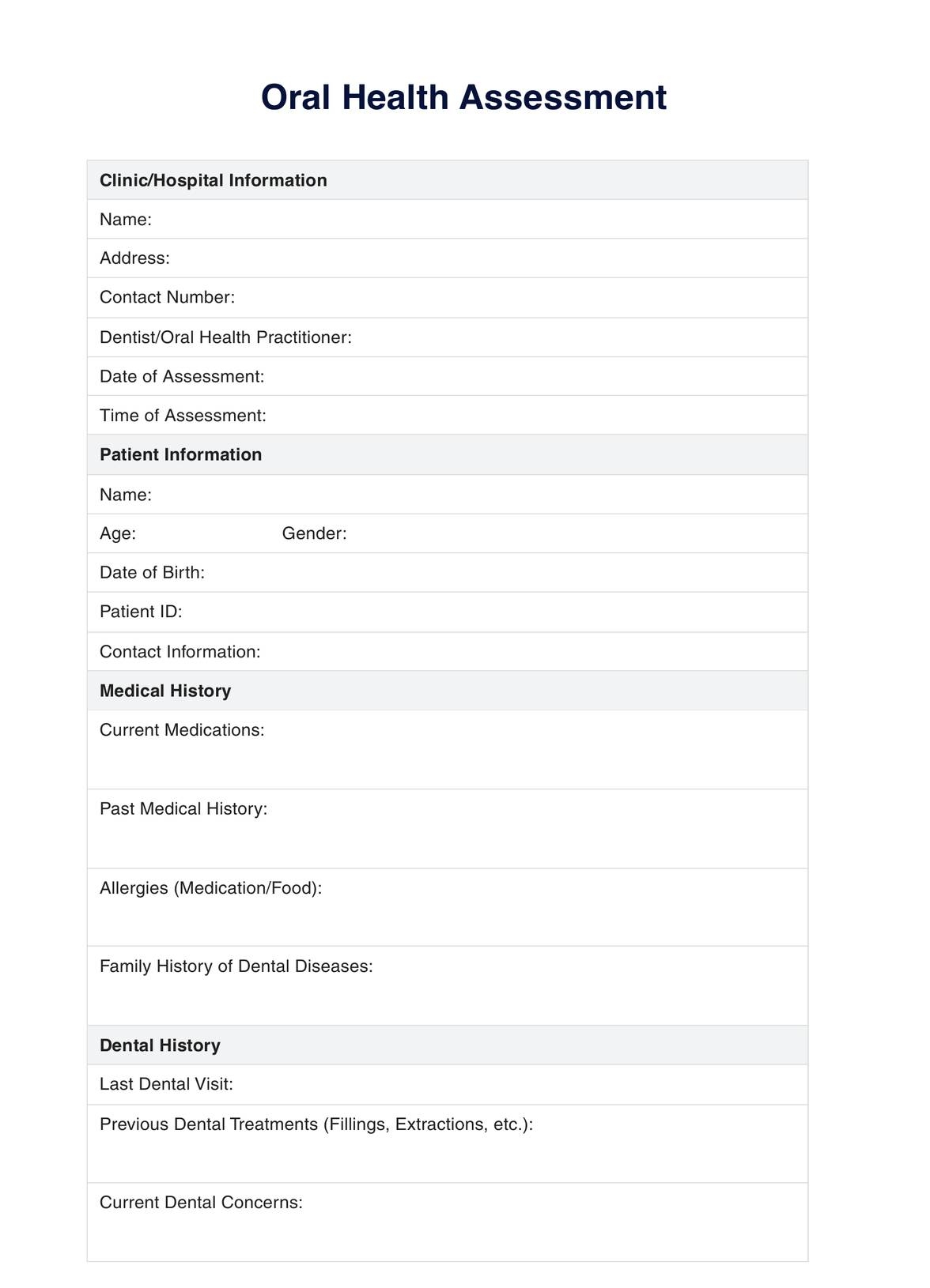 Oral Health Assessment Form U0026 Example Free PDF Download