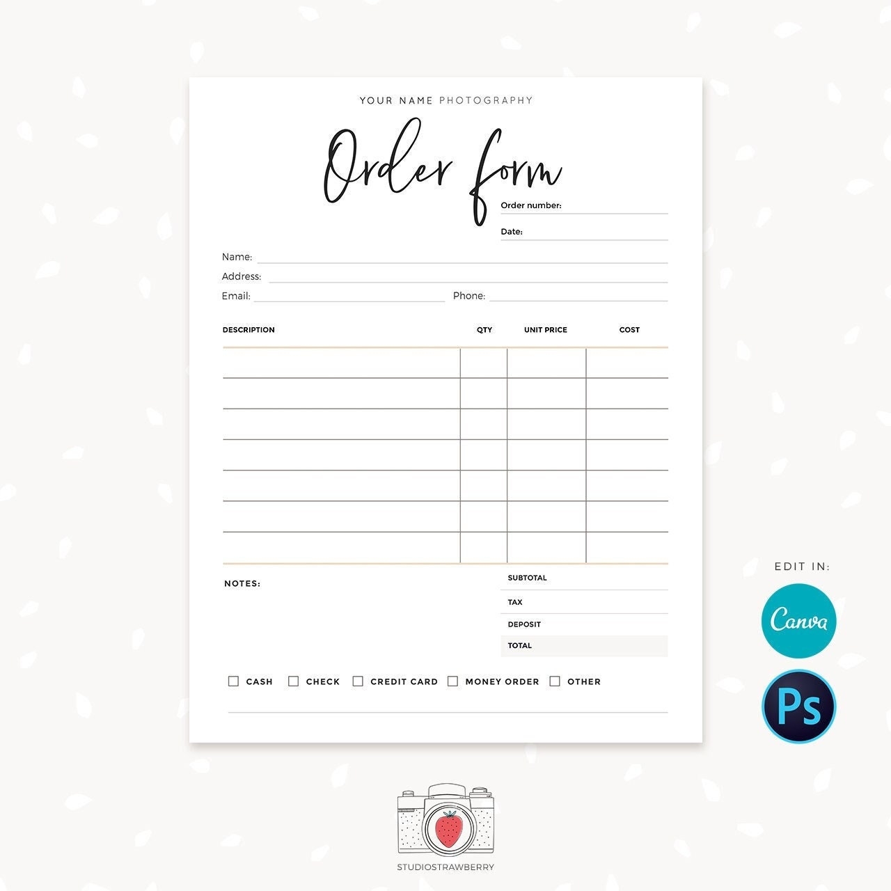 Order Form Template Order Form Template Editable Sign Up Form Order Form Template For Crafters Booking Form Order Form Printable C01