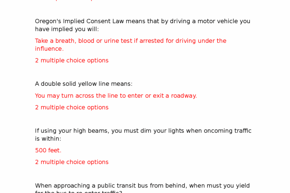 Oregon DMV Learner s Permit Practice Test with 100 Verified